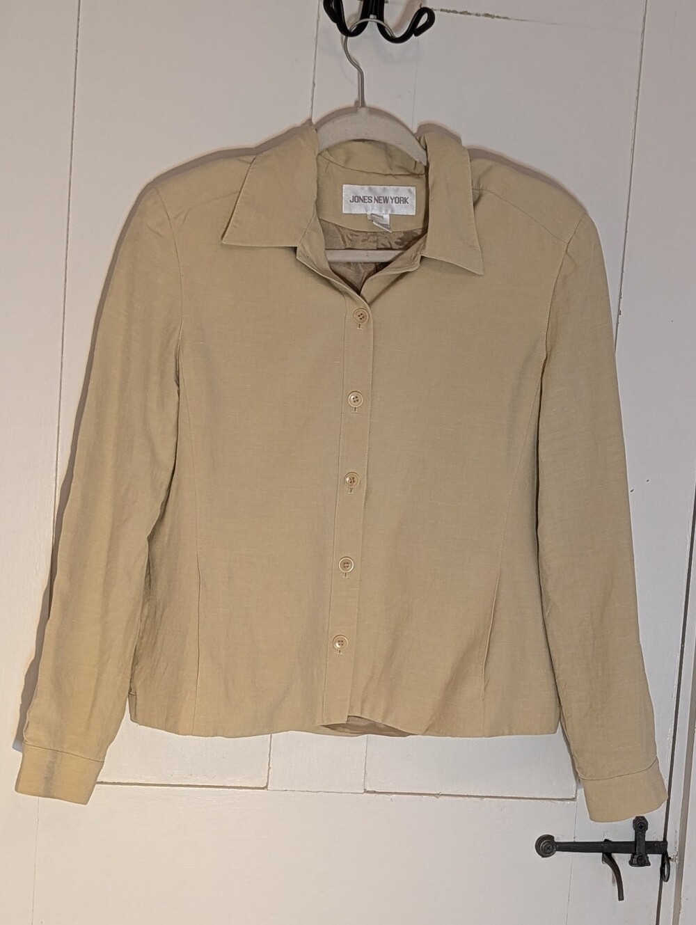 Jones New York Blazer Silk Linen Tan Button Jacket Lined 8 Old Money Luxury VTG